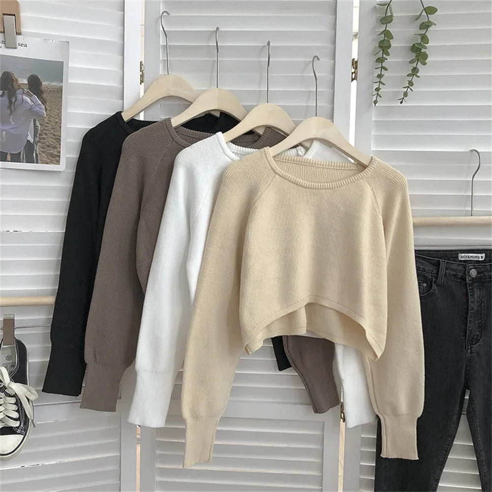 2024  Knitwear Soft New Pullovers Women O-neck Cropped Tops Autumn Winter Casual Loose Sweater
