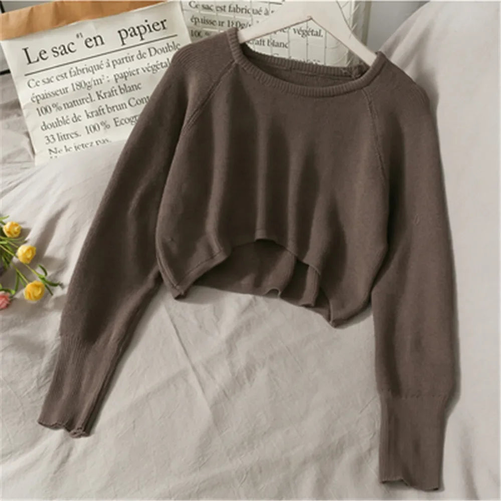 2024  Knitwear Soft New Pullovers Women O-neck Cropped Tops Autumn Winter Casual Loose Sweater