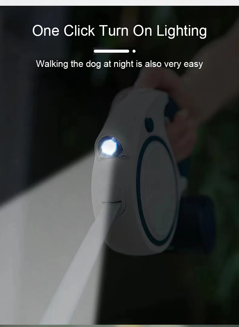 5m Nylon Dog Leash Automatic Retractable Multi Functional Pet Leash for Dogs Flashlight Poop Dispenser Dog Leashes 3 In 1