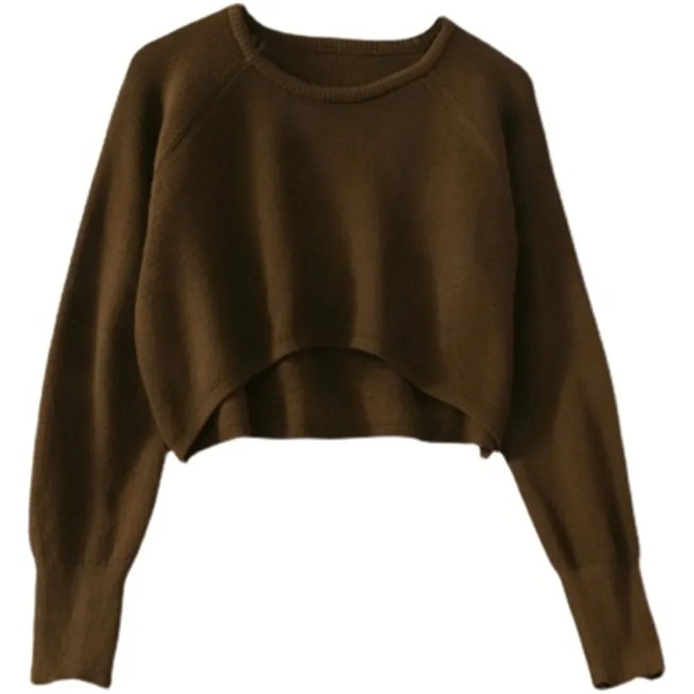 2024  Knitwear Soft New Pullovers Women O-neck Cropped Tops Autumn Winter Casual Loose Sweater