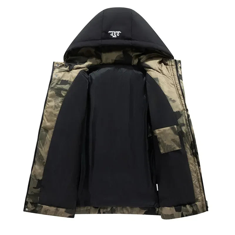 Men's Cotton Clothing Autumn and Winter New Color-block Windproof Warm Loose Outdoor Camping Hooded Coat Men's Fashion Jacket
